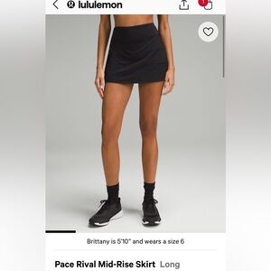 Lululemon Black Pace Rival Mid-Rise Skirt *Long